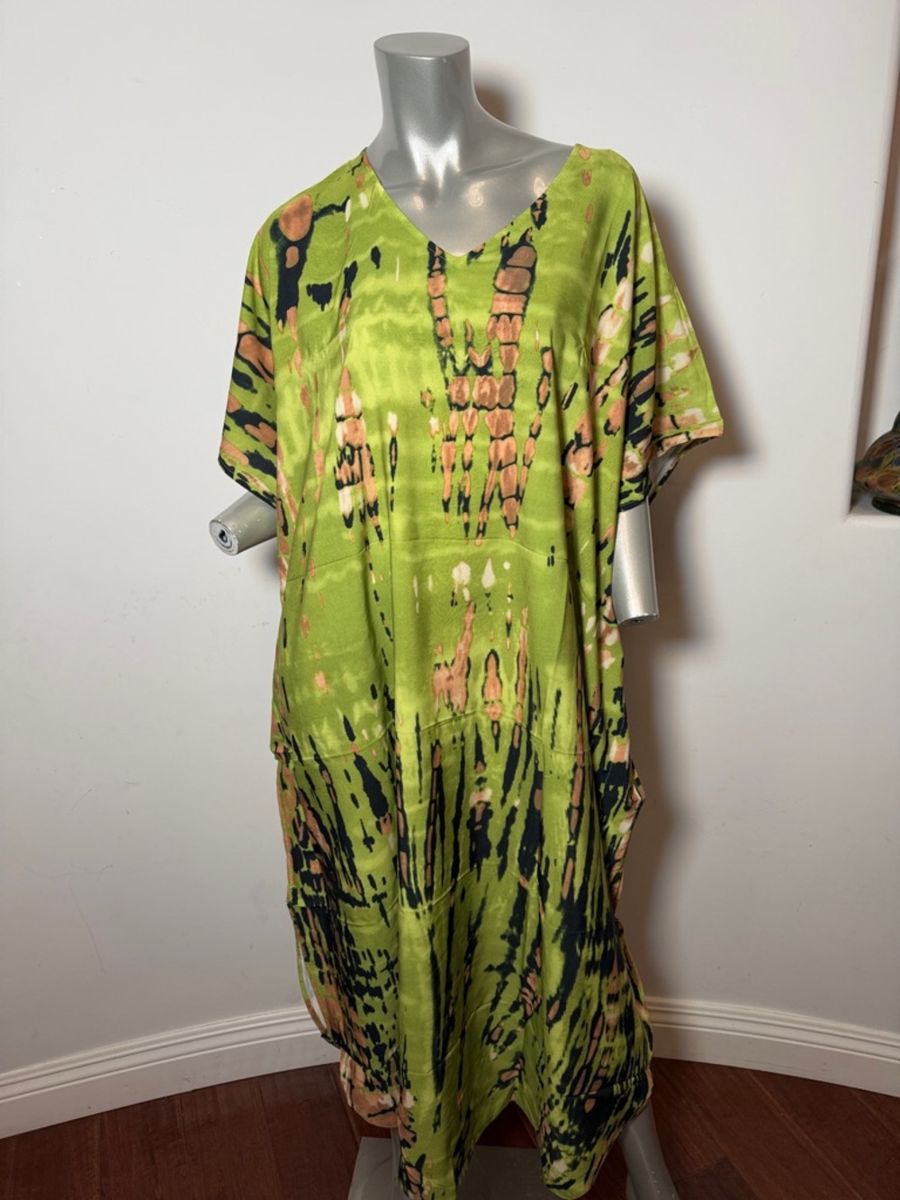 Bohemian  Lime Green Tie-Dye  Caftan Muumuu Beach Maxi Dress  Summer Casual Boho
